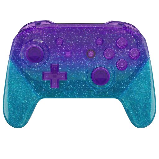 eXtremeRateswitchproコントローラーに対応用フェースプレートバックプレートハンドル、細かいラメクリア素材のプロコンswitchに対応用DIY交換用グリップハウジングケースカバー-碧色とパープ…