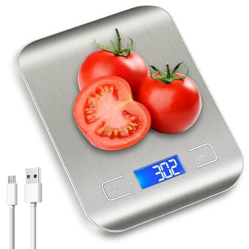 ﻿デジタルはかり最大5kgステンレスデジタルはかり充電式1g単位LCDディスプレイキッチン料理調理測定計量器コンパクト風袋引き機能自動オフ機能USB充電