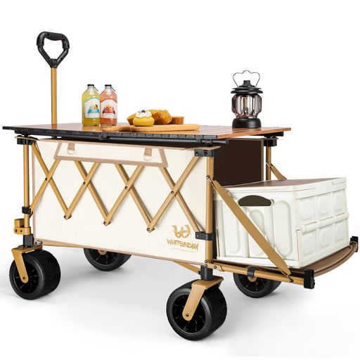 アウトドアワゴン【後部展開可】【テーブル付き】特大容量耐荷重200kg長物対応キャリー【ベアリング付..
