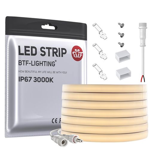 BTF-LIGHTING FCOB COB LEDテープライト IP67 防水 高密度 フレキシブル LEDテープライト 5M 336LEDS/M 1680LEDS/5M 電球色 3000K 幅10MM ストリップライト DC12V 9W/M 調光可能のサムネイル