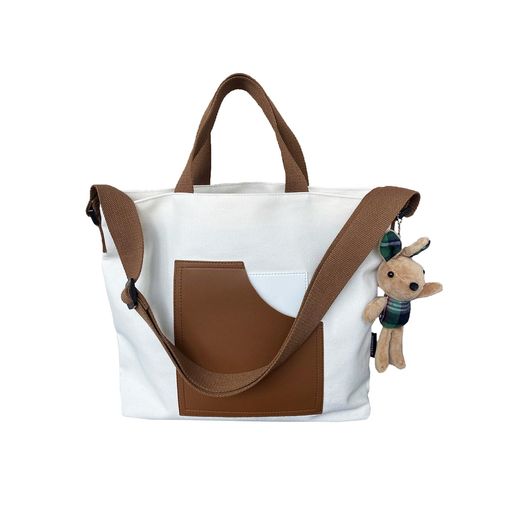 【商品サイズ】:高さ33cm上横幅42cm下横幅35cmマチ(奥行)10cm【カラーバリエーション】アイボリー/ブラック/グリーン/カーキの合計4色。【重さ】超軽量480g、500mlペットボトルよりも軽い!【素材】厳選された高品質のキャンバス。 【便利な収納性】メイン収納箇所はファスナー開閉で中の物が飛び出したり、見られることはありません。内側はファスナーポケットが1つあり、貴重品などの大切な持ち物を収納できるつくりとなっています。外側にオープンポケットが1つあり、手帳や折りたたみ傘などを入れて、取り出しが便利。 【飽きないデザイン】シーズンや年齢、性別を問わず長く使えるバッグ。シンプルなデザイン、派手すぎないので、普段着ならどんな格好にでもあわせやすいです。カワイイウサギのアクセサリーで面白さアップ! 【利用例】お買い物や通学、旅行など実用性に富んだ逸品です。ショルダーストラップは長さが調整できるので、色々な掛け方を楽しめる。ちょうどいい長さの持ち手が付いているので、トートバッグバッグとしても最適。