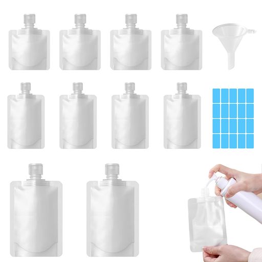 JnTechトラベルボトル10個入り詰め替えボトル30ML/50ML/100ML詰め替え容器シャンプーボトル旅行用液体個包装トラベルボトルパウチ容器詰め替えボトル袋入り小分けボトル旅行用小分け透明省…