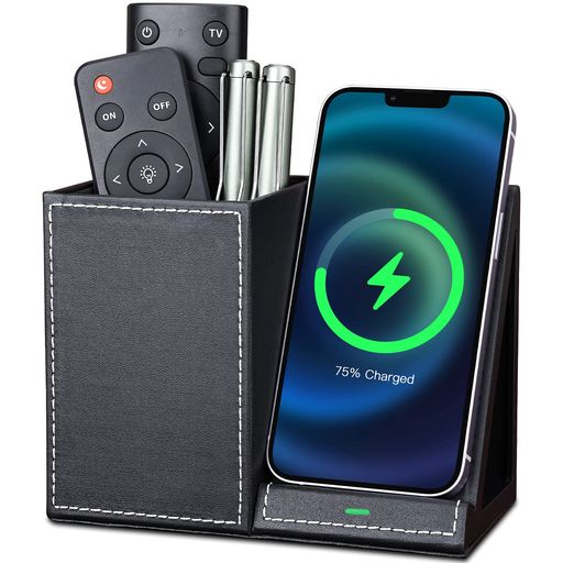KINGFOM 充電スタンド 充電ステーション ペン立て 小物入れ 置くだけ充電 IPHONE 14シリーズ / 13シリーズ GALAXY 各種対応 最大10W出力 (黒-A)