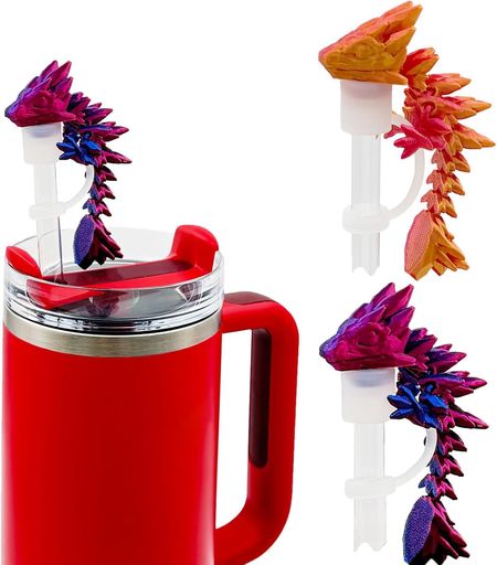 fivihoc®2個ストローカバースタンレーカップ用3Dプリントドラゴントッパースタンレーカップ用再利用可能防塵ストローキャップ蓋10mm30オンスタンブラーアクセサリーに対応(StyleB)
