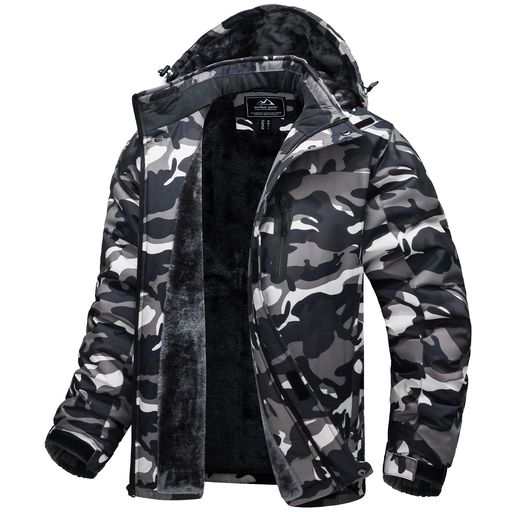 Wear （Sports） - [KEFITEVD]ウインドブレーカーメンズアウター釣り防寒着バイクジャケット防風裏ボアジャケットフリースフード付きマウンテンパーカーミリタリーブラックカモXL