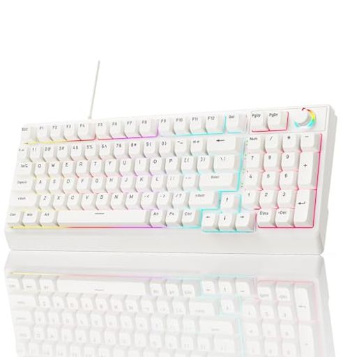 ゲーミングキーボード赤軸98キーメカニカル:LEDバックライト付きワード発光USB有線高速応答数字キー付き音量調整ノブオフィス/ゲーミングコンピューターキーボード(ゲーミングキーボー…