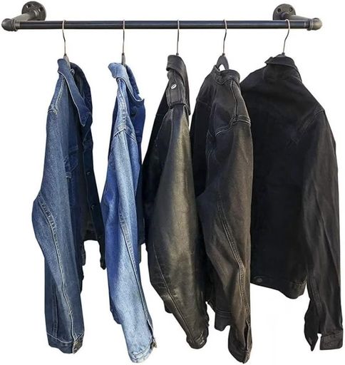 SUKIZUKIハンガーバーハンガーラックハンがーパイプディスプレイハンガー壁取り付け式コートラックスチール製多目的吊り下げロッド天井浴室テラスブラック(120...