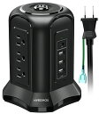 電源タップタワー型 TYPE-C付 PD機能付き USBコンセント 延長コード 2M 雷ガード 9個AC口 4個USBポート たこあしコンセント テーブルタップ OAタップ 安全保護機能 自宅用 会社用 ブラック NVEESHOX(2)