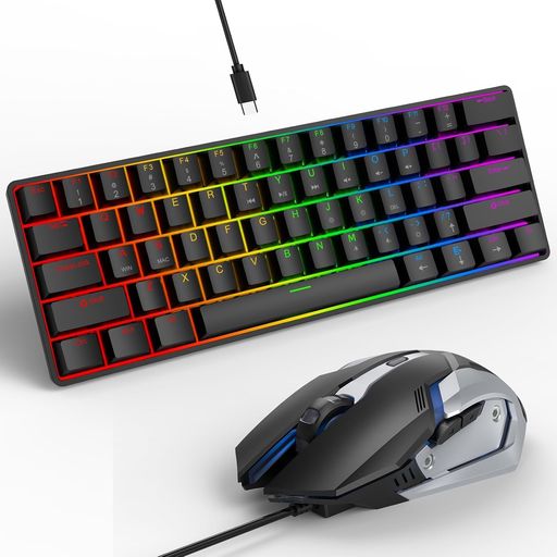 LAMA ゲーミングキーボード 61キー 赤軸搭載 メカニカルキーボード LEDバックライト付き ノートパソコン PC ゲーマー タイピスト Mac/PS4/Xbox ONE/Windowsゲーマー向け小型ポータブル有線キーボー…