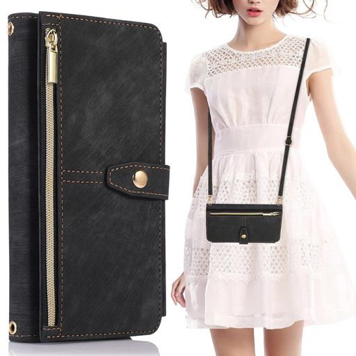 NKECXKJGalaxyA535G対応スマホケース肩掛け首かけ斜めがけショルダー多機能チャック付き財布型手帳型カバー小銭入れカード収納横置きスタンド機能​マグネットバックル付きSamsungサムスン