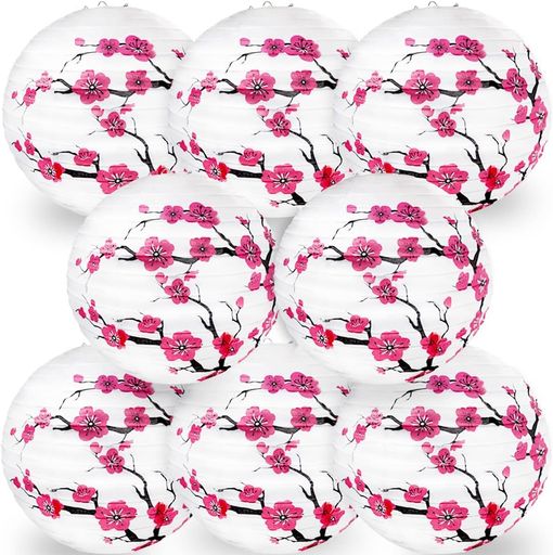 SKTMH紙提灯8個セット紙ちょうちん丸型灯篭おしゃれ折りたたみ式梅の花提灯和風飾り付けレストラン/パ..