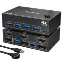 USB3.0DPHDMIKVMスイッチ4K@60Hz、2入力2出力PC切替器は2台のPCをサポートし、2台のモニターと1セットのマウス、キーボードを共有します