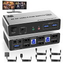 8K@60HzUSB3.0DisplayPortKVMスイッチデュアルモニター2コンピューター、8KVMスイッチDP2で2オーディオマイクと3USB3.0ポート、2コンピューター2モニターキーボードマウス