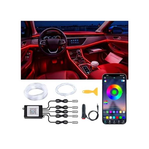 車内LEDライト 無線APP制御 5 in 1 RGBムード照明キット、236本の光ファイバー付き、1600万色 音楽同期防水LEDライトストリップ、車、トラック、SUVのインテリア装飾に対応 (車用ランプ(シガー…