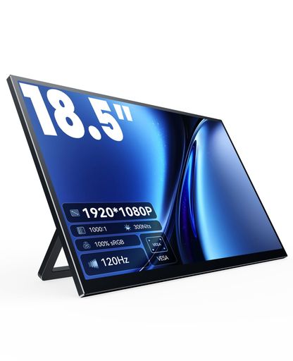 UWH モバイル大画面モニター、18.5インチポータブルディスプレイ 1920x1080 FHD IPS LCDパネル 120Hz 100% SRGB スタンド付き ステレオスピーカー内蔵 マルチインターフェース フル機能 Type-C/HDMI