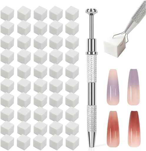 【セット内容】スポンジ50個+ピックアップツール1本。 【高品質なスポンジ素材】柔らかくきめ細かなスポンジで、爪のカーブにフィットしやすく、自然なグラデーションを簡単に作れます。 【衛生的で使い捨て】1回限りの使用で清潔を保て、色混ざりを防ぎ、毎回新鮮な状態でネイルアートが楽しめます。 【簡単操作で高効率】付属のピックアップツールでスポンジを簡単に取り外せ、タッピングや回転だけで均一な発色が可能です。 【多様なネイルスタイルに対応】ナチュラルネイルから長い爪まで、通常のマニキュアやジェルネイルにも使える汎用性の高さが魅力です。グラデーションや影付け、色ブレンドに最適で、技術レベルを問わず美しい仕上がりを実現します。