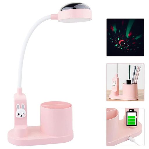 ledデスクライトおしゃれスタンドライトペンホルダーロマン投影大容量バッ卓上勉強ライト読書灯電気スタンド台灯デスクdesklamp(ピンク)