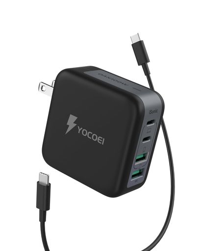 YOCOEI100WPD充電器4ポート世界最小クラス(GaN 独自iSonic技術/USB-Ax2USB-Cx2/折り畳み式USB急速充電器)100Wケーブル付属PD3.0/QC4.0対応/PPS規格/PSE技術基準適合MacBook