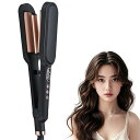 カールアイロン32MMウェーブアイロン挟むだけヘアアイロン140°C~220°Cワッフルアイロン5段階温度調節やけど防止千万級マイナスイオン吹出(ブラック)(2)
