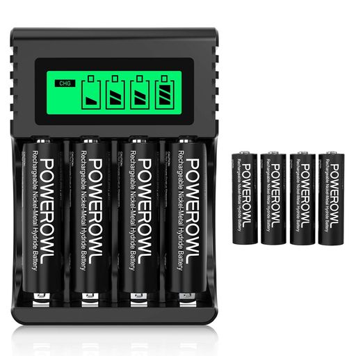 POWEROWL電池充電器LCD急速充電器セット単3形充電池8本大容量耐久性家庭用オフィス用電池と充電器の組み合わせ