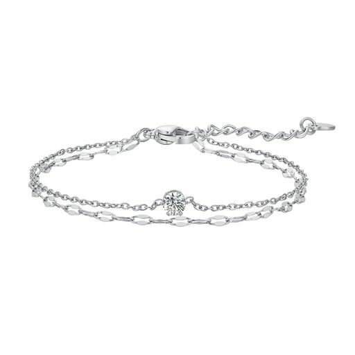 Yoursfs二層ブレスレットシンプルレディースシルバー一粒ダイヤブレスレット金属アレルギー対応2連腕輪アクセサリー