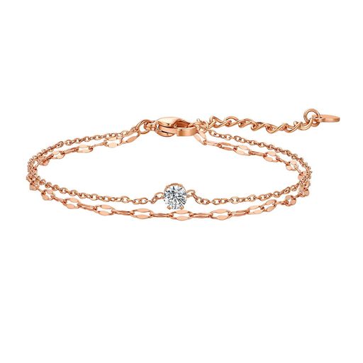 Yoursfs一粒ダイヤブレスレットシンプル二層ブレスレットレディース人気かわいいステンレスピンクゴールドファッション腕輪アクセサリープレゼント