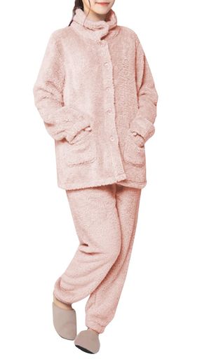 [ヒルトップクラウド]パジャマレディース冬もこもこルームウェア着る毛布タートルネック前開き長袖上下セット裏起毛あったかい厚手ゆったり可愛い部屋着秋冬のサムネイル