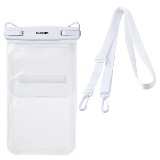 エレコム スマホ 防水ケース お風呂 海 首かけ 水中 操作不可 IPX8 顔認証 入れたまま操作可能 2つのポケット付 ロックレバータイプ 6.9インチ以下のスマートフォン ホワイト P-WPS2P05WH