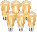 Tengyuanエジソン電球LED電球フィラメント電球e2660W形電球電球色2700K800lm6W全方向タイプエジソンランプST64アンバーガラス金色琥珀色レトロアンティーク省エネアップグレード非調光タイプ