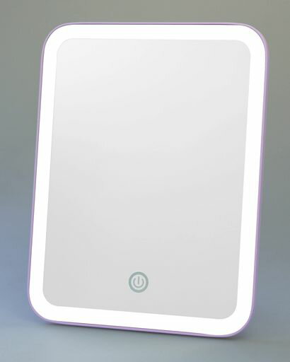 メイク 明るく照らすLEDライト付ミラー 光の強さは無段階調光 電源は乾電池またはUSB接続 縦置きでも横置きでも使用可能 約30分で自動消灯
