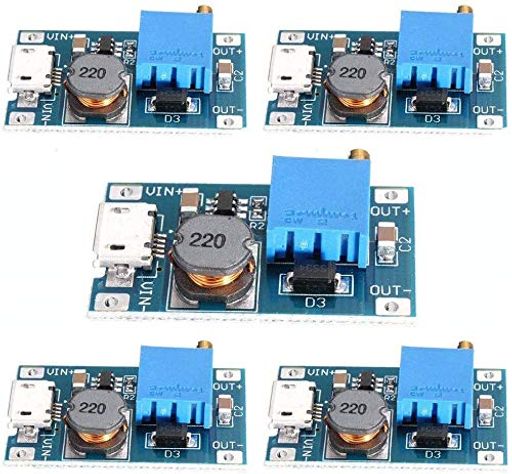 Hailege 5個セット 2A DC-DC昇圧ステップアップ変換モジュールMicroUSB 2V-24Vから5V-28V 9V 12V 24V