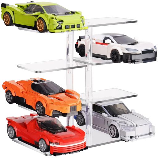NiHome 3段式 ミニカー用 駐車場ディスプレイスタンド アクリル製 縦型 収納ラック