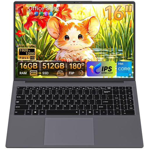 16インチ ノートパソコン 16GBメモリ 512GB SSD搭載、i5 8210Y Win11 Pro Office 搭載 ラップトップ、1920*1200 FHD IPS 液晶ノートPC、2.4G/5G Wi-Fi 5 BT 5 HDMI USB