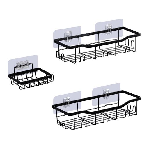 DJLEE浴室用ラック洗面所収納お風呂ラックお風呂ラックシャワーラック3点セット石鹸皿の収納シャワーラックバスルームバスケット浴室収納ラック強力粘フック付き穴開け不要洗面台洗面…