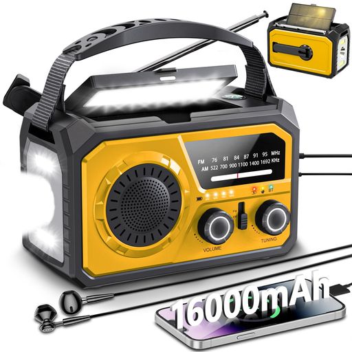 【PSE認証16000mAhバッテリー付き】防災ラジオ多機能ラジオUSB充電手回し充電ソーラー充電FM/AMラジオSOSアラート付きBluetoothラジオコンパス懐中電灯読書ランプ台風地震などの緊急対策防災…