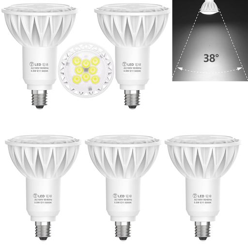 💡【E11 LED 電球 商品仕様】全光束:760lm(明るさ)60Wハロゲン相当、消費電力:5.5W、定格電圧:AC100-130V、口金:E11口金(11mm)、サイズ:外径50mmx長さ68mm、色温度:昼白色(5000K)演色性: Ra85+、ビーム角度:38°、定格寿命:40000時間、調光器非対応。 💡【E11 LED 60W 高輝度・省エネ】高輝度 LEDチップを採用し、5.5W E11 LED 電球代替60Wハロゲン比較、省エネ、同じ明るさで消費電力を約90%削減できます。 💡【E11 LED集光タイプ・即時点灯】ビーム角38°で光をさらに集中させ、照射対象物をより鮮明にし、美しさを引き出します。看板照明やジュエリーディスプレイ照明など業務用照明に使用されます、家庭用照明、スイッチを入れた瞬間に明る点灯します、また、紫外線による室内の日焼けや色あせ、赤外線によ、紫外線と赤外線が少なく虫が寄りにくい特性を持っています。