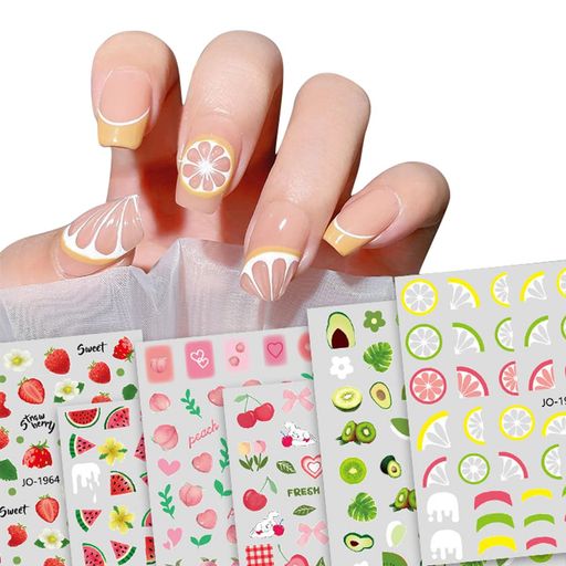 3Dネイルシール夏フルーツネイルシールカラフル6枚セットかわいいレディース初心者レモンチェリーイチゴスイカ(夏フルーツ)