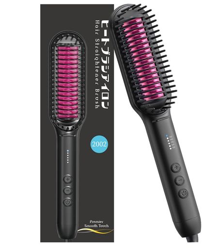 ヒートブラシ ヘアブラシアイロン 2WAY カール/ストレートヘアアイロン やけど防止...