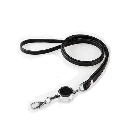 リール付きネックストラップ本牛革レザーネックストラップ(Black)