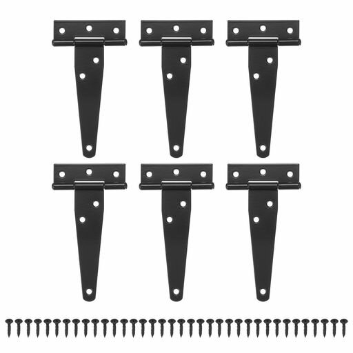 MMETERXITY6パックのアイアンTストラップシェッドドアヒンジ4”の納屋のドアゲートヒンジ木製フェンス/ヤード/納屋のドア用のヒンジワイヤードハードウェアねじ付き[ブラック]