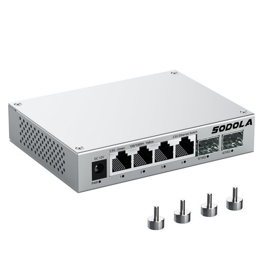 【2.5gbps スイッチングハブ 6ポート】4つの2.5G RJ45ポートと2つの10G SFP+スロットを備えた、超高速2.5Gb非管理型スイッチ環境を構築。4Kストリーミング、NAS転送、低遅延ゲーミングなど、帯域幅を大量に消費するタスクに最適です。 【アルミ冷却2.5Gbスイッチ】アルミニウム合金筐体により鋼鉄比40%の放熱向上を実現。安定した2.5Gbスイッチ速度と低パケットロスを保証。ファンレス設計で静音性に優れ、騒音に敏感な環境に最適。 【プラグアンドプレイ】この2.5Gbスイッチは非管理型で、設定や使用が簡単です。デバイスを接続するだけで、複雑な設定なしに手間いらずのネットワーク接続をお楽しみいただけます。 【柔軟な設置を実現するマグネット式底面】4つの強力なマグネットパッドで、この2.5G/10Gスイッチデバイスを金属面(ラック、デスク)に取り付けられます。コンパクトサイズで、ホームオフィスからメディアキャビネットまで、狭いスペースにもぴったり収まります。 【幅広い互換性】マルチギガビットスイッチは、コンピューター、サーバー、プリンターなど、幅広いイーサネットデバイスに対応しています。