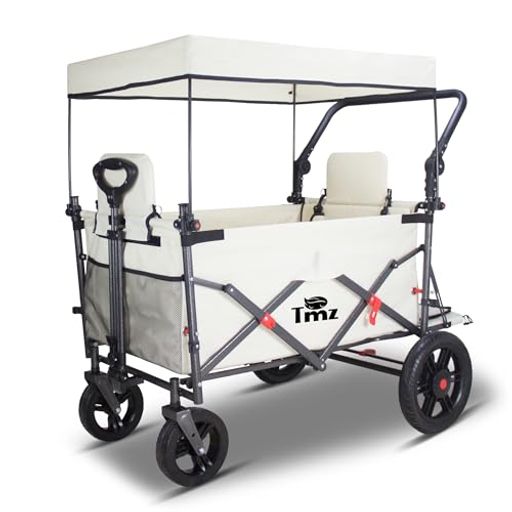 TMZキャリーワゴン折りたたみ式アウトドアワゴン、、シートとシートベルト付き多機能カート、荷室拡張..
