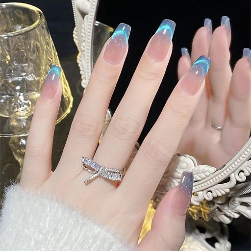 ネイルチップロングつけ爪おしゃれ猫目石長めネイルチップ24枚入光沢キラキラ和風かわいいシンプル人気ネイルチップ偽の爪3D立体感手作り付け爪ネイルシールネイルアートDIYネイル結…