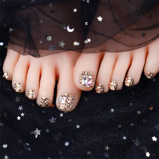 ネイルチップフット親指フットネイル両面テープ付き足爪ネイルチップつけ爪足用繰り返し使えるジェルネイル結婚式成人式足用ネイル簡単ネイル剥がせるフットキラキラネイル用品簡単…