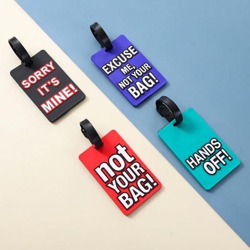 JINGELMALL 4個 荷物タグ ラゲージタグ スーツケースタグ ネームタグ 旅行用荷物タグ 番号札 ネームホルダー 面白い言葉のパターン 名刺入れ PVC 柔らかい 防水 丈夫 超軽量 旅行用 スーツケース バッグ用 名刺ホルダー