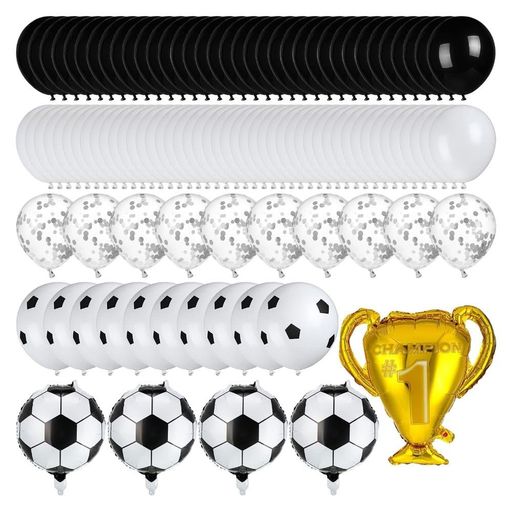 サッカーパーティーバルーンアーチキット、ブラックホワイトサッカープリントラテックスバルーンガーランドキット、スポーツテーマのパーティー用品