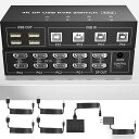 DisplayportKVMスイッチデュアルモニター4台のコンピュータディスプレイポート4K@60Hz4ポートKVMスイッチ2台のモニタ4つのUSBハブ付きデュ...