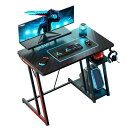 YETOMゲーミングデスク100CM2段収納棚付き高さ調整可能カーボン製ゲームデスク60CMモニター支架(Eスポーツ/在宅ワーク対応)ブラック(3)