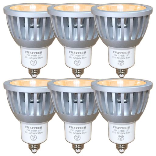 FwaytechLEDスポットライトE11狭角調光対応COB7WダクトレールLEDハロゲン電球形60W~75W相当狭角15度密閉器具対応ダイクロハロゲン6個セット(電球色相当(2700K)本体銀(狭角15度)E11口金