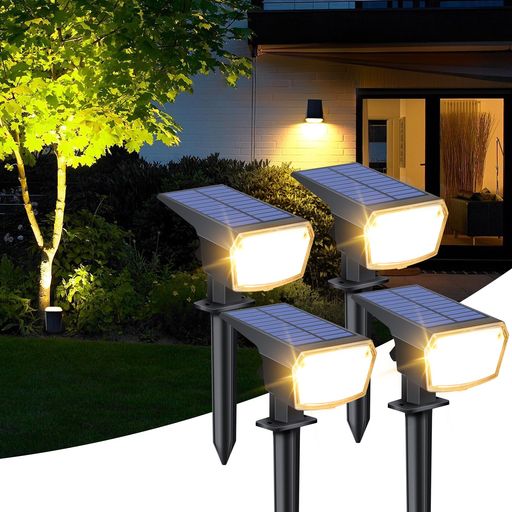 ソーラーライト屋外明暗センサーガーデンライトスポットライト庭ライトおしゃれIP66防水1800mAH59LEDs..